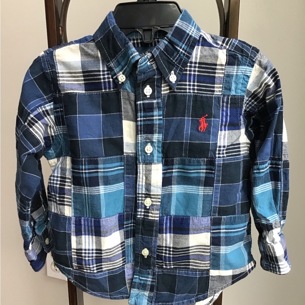 Ralph Lauren Madaras Cotton Shirt Button Down Plaid  Patchwork Long Sleeves‎